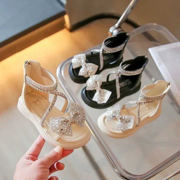Rhinestones Baby Sandals GLADIATOR Bow Chic Elegant Girls Sandals Children Fashion Performance Shoes for Party Wedding Kids PUJ260515