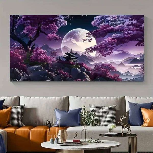 1pc Unframed Canvas Poster, Modern Art, Purple Forest Mountain Water Abstract Painting, Ideal Gift For Bedroom Living Room Corri W260515
