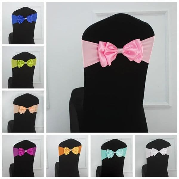 50 Pieces Wedding Decoration Spandex Chair Sash Satin Ready Made Bow Tie Bands For el Birthday Party Show Butterfly Bow Tie 260515