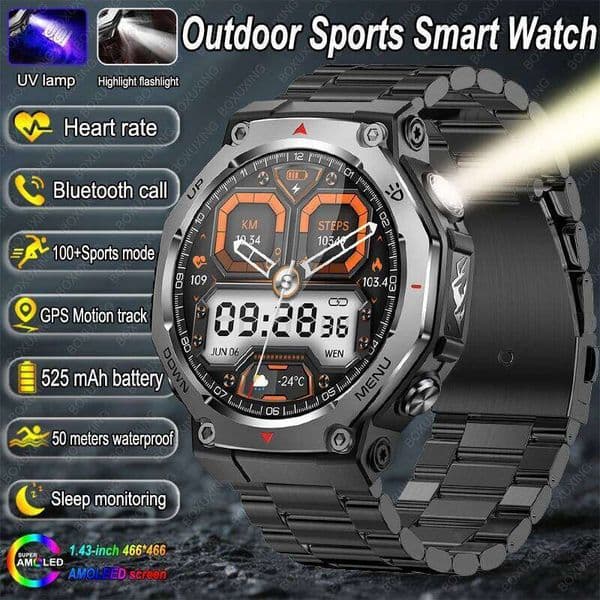 New T-Rex 3 Ultra Men AMOLED 5 ATM Waterproof GPS Sports Motion Track Heart Rate BT Call Smart Watch 26L0515
