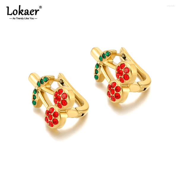 Hoop Earrings Stainless Steel Zircon Cherry For Women High Quality Gold Plated Earring Fashion Jewelry E25201