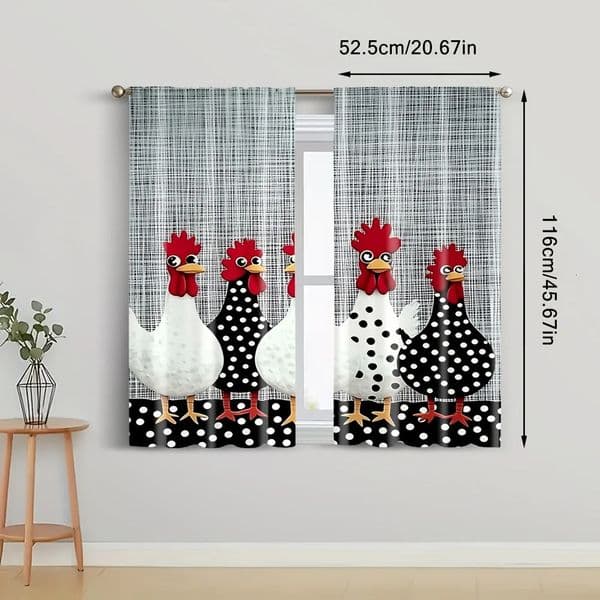 Sheer Curtains VIKAMA Chicken Window Curtains Rustic Kitchen with Rooster and Hen n Suitable for Living Rooms Cafes 260512