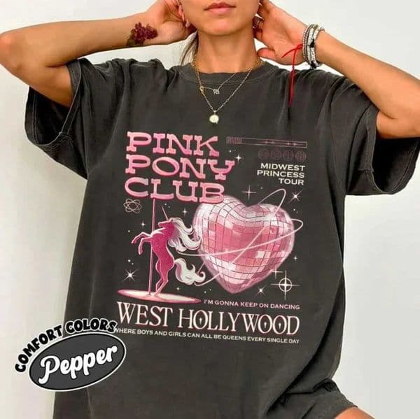 Pony Club T Shirt Sapphic WLW Pop Concert Pride T Digital T Shirt Black Casual Crew Neck Cotton T Z260515