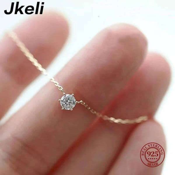 Jkeli Sterling Plated Necklace Single Sparkling Zircon Clavicle Chain for Women Wedding Jewelry collares 26Y0516