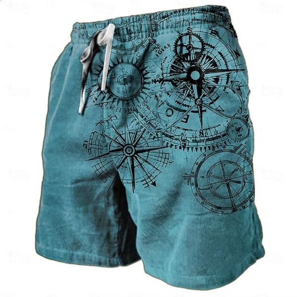 Vintage Compass Pattern Beach Short For Men Fashion Trend Summer 3D Printed Swim Trunks Loose Drawstring Streetwear Short Pants 260515