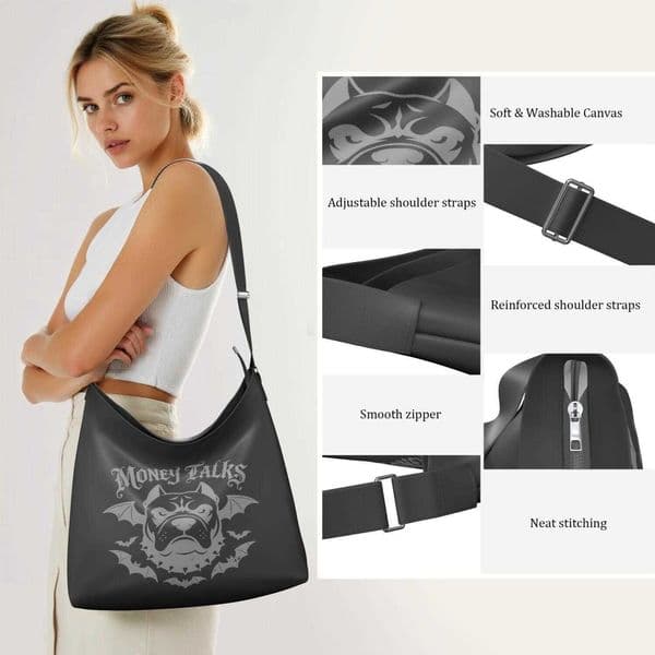 Large Capacity PU Shoulder Boho Canvas Shoulder MONEY TALKS Lightweight For Women Leisure Outings 260105