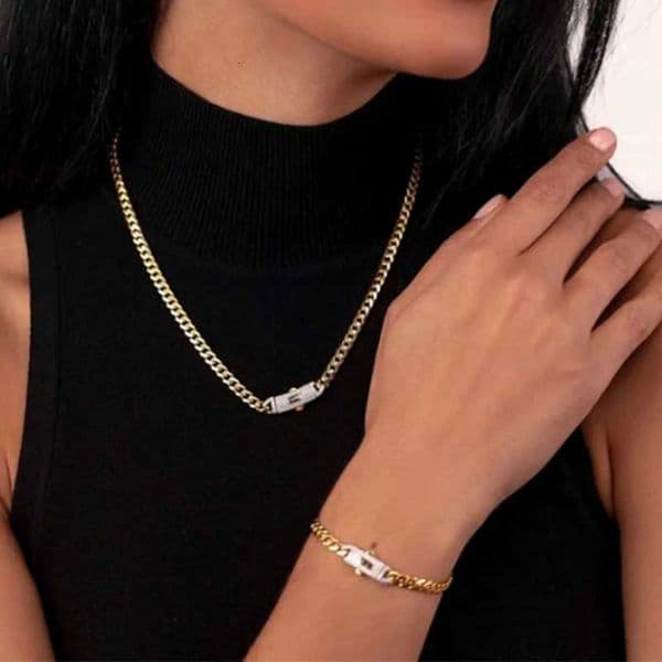 VCT Monaco Long Lock Rectangular Zircon Set Cuban Necklace Crystal Small Crystal Zircon Chain Hip Hop Rock Jewelry X260516