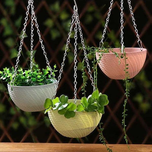 Balcony Chain Hanging Planters Flower Pot Basket Imitation Rattan Weaving L260516