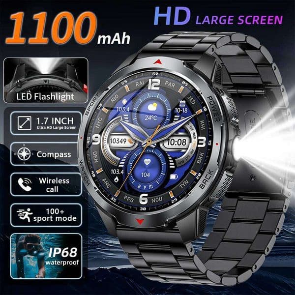 KT88 Smart Watch LED Flashlight Outdoor Compass BT Calling Men Multi-Sports Fitness Tracker 1100mAh Large Battery Smartwatch J260516