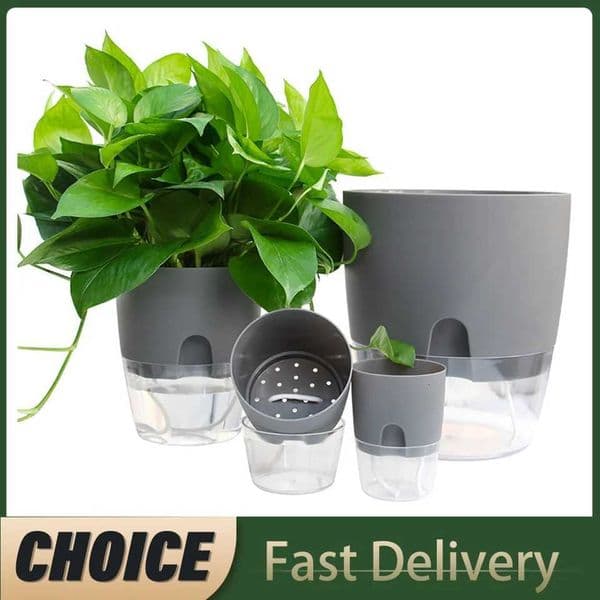 Transparent Double Layer Plastic Flower Pot Self Watering Flowerpot Cotton Rope Watering Plant Pot with Injection Port L260516