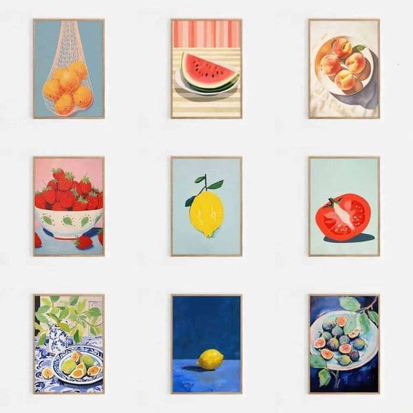 Maximalist Modern Abstract Fruit Wall Art Print Orange Peaches Strawberry Watermelon Tomato Lemon Fig Canvas Poster Home Decor 26Y0516