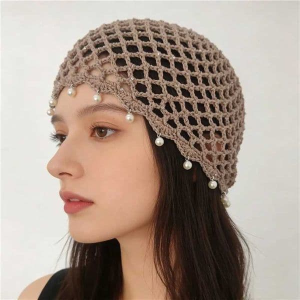 New Vintage Bohen Pearl Tassel Hollow Knit Brimless Cap Elegantly Woven Ethnic Style Toe Cap Fashionable Dressing Accessories X260516