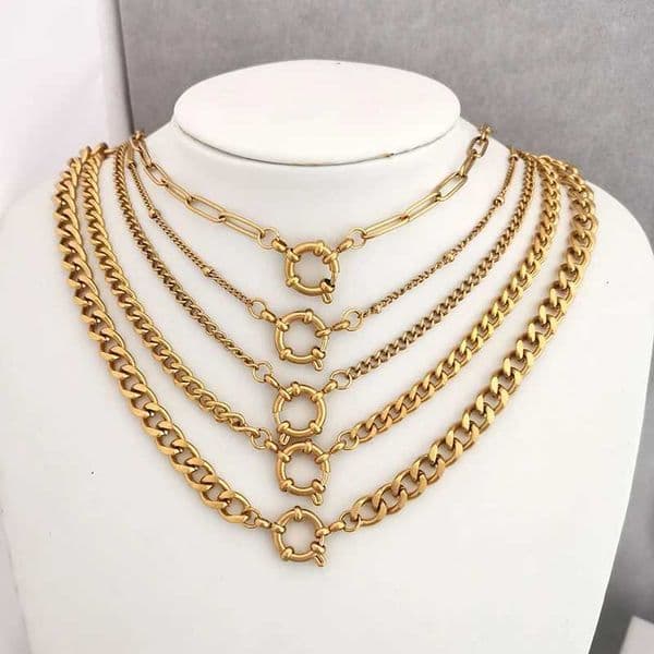 Spring Sailor Clasp Necklace Women Men Choker Stainl Steel Geometric Rolo Link Cuba Perclip Chain Basic DIY PVD Gold Color X260516