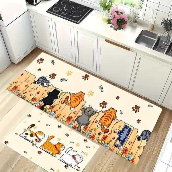 1pc Cute Cat Paw Print Kitchen Mat Non-Slip Polyester Mat for Living Room Bathroom Gift for Cat Lovers Cat Accessories L260515