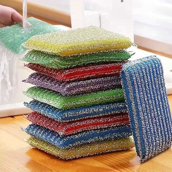 Steel Wire Sponge Wipe Non-stick Oil Brush Double Sided Cleaning Cloth Kitchen Dishcloth Scouring Pad Rag Cleaning Tool L260516