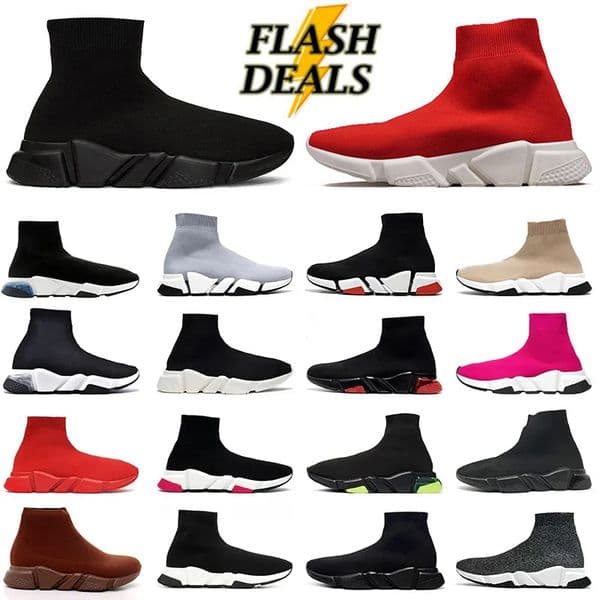 2026 New Designer Casual Sock Shoes Paris Men Women Platform Hommes Mesh ComfortSole Breathable Trainer Black Glitter Knitted Triple Sneaker Walking Eur 36-45