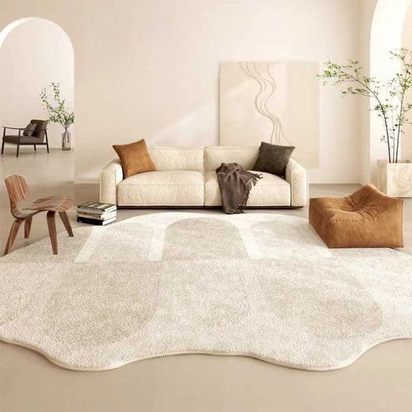 French Cream Style Carpets for Living Room Irregular Shape Bedroom Decor Line Carpet Fluffy Soft Plush Rug Thick Washable Mat L260516