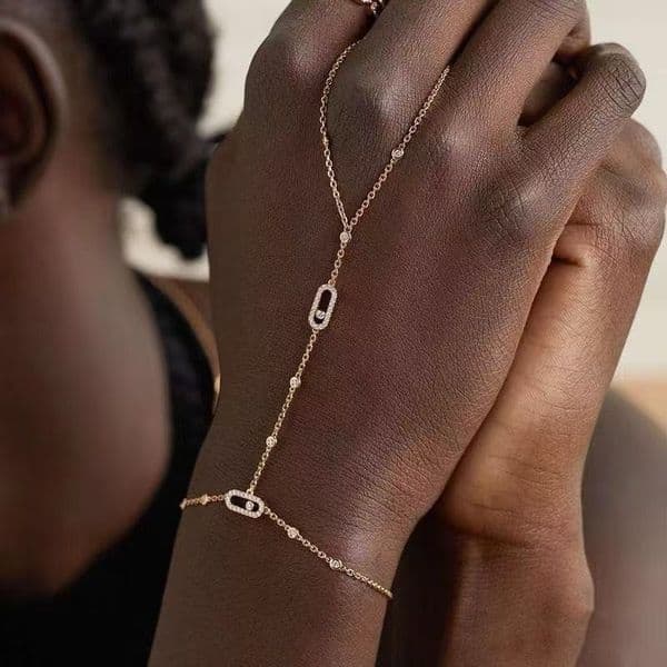 Luxury diamond slide link chain bracelet ring 2 in 1 designer finger chains charm bracelets top grade jewelry silver rose gold gold colors with shine crystal