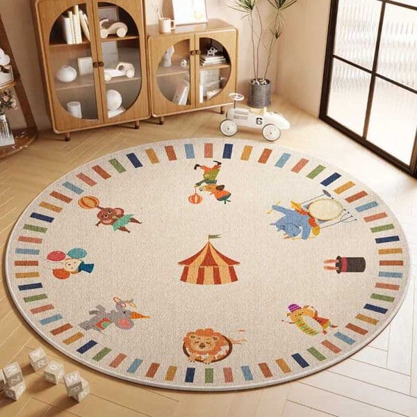 Cartoon Style Rugs for Bedroom Washable Living Room Decoration Round Carpet Anti-slip Childrens Room Floor Mat Soft Bedside Rug L260516