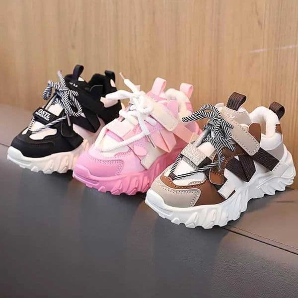 New Arrival Children Sneakers Pretty Silhouette Girl Running Shoes Pink Black Khaki Trendy Kids Shoes Boys Training ShoesT260516