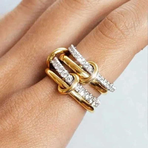 A Niche Two-Color Four-Ring Copper Jewelry Ring Hypoallergenic Ins Style Stacking Artifact Suitable For Young Wome JewelryT260516