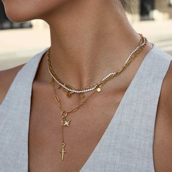 Uworld Simple Classic 18K Gold Color Plated Stainl Steel Rhinestone Smooth Star Pendant Necklace Stackable Chain Necklac X260516