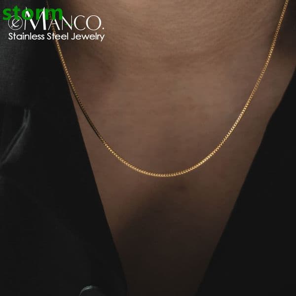 EManco Minimalist Mens Hip Hop Necklace Stainless Steel Box Chain 18K Gold Plated