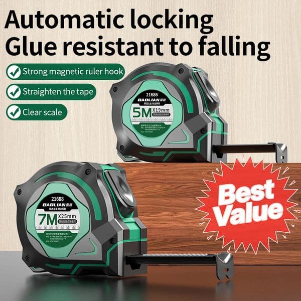 Heavy Duty Auto-Lock Tape Measure Professional Rubber Coated High Precision Ft/m Scale Lab-Tested Lock 3M/5M/7M/10M 260515