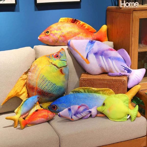 3D Simulated Sea Plush Toys Bright Colour Golden Fish Stuffed Soft Animal Carp Pillow Creative Sofa Cushion Home Decor