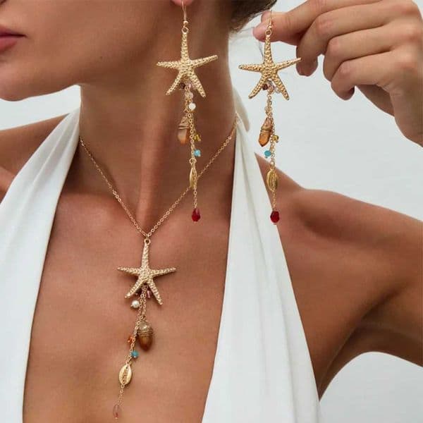 3Pcs Bohemian Starfish Shell Earrings Necklace for Women Summer Beach Vacation Conch Pendant Choker Y2K Fashion Jewelry Sets X260516