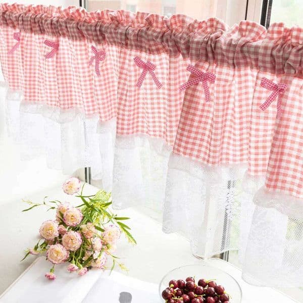 1 Piece, Plaid Lace Short Half Small Japanese and Korean Style Decorative Curtain, for Kitchen, Cabinet, Dining Room, Window Curtain 26W0516