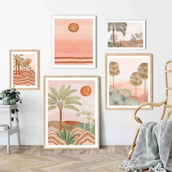 Sun Drenched Bangalow Palm Minimalist Elegant Art Canvas Painting Dusk Pastel Countryside Plains Poster Print Room Home Decor 26Y0516