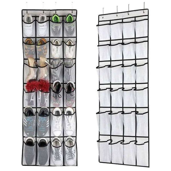 24 Mesh Pockets Shoes Storage Bag Wall-mounted Behind Door Closet Shoe Hanging Rack Organizer Space Saver Sundries Pouch Items 26W0516 26W0516