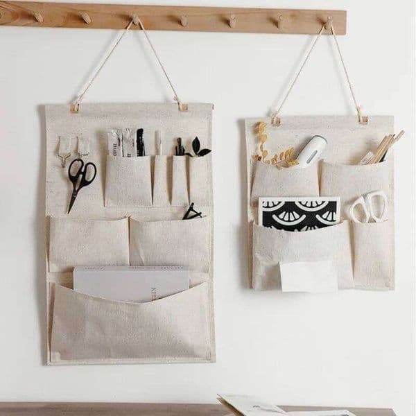 Wall-Mounted Fabric Storage Organizer for Door: Multi-Pocket Hanging Bedroom Dorm Room Cloth Pouch with Cell Phone Pocket 26W0516 26W0516
