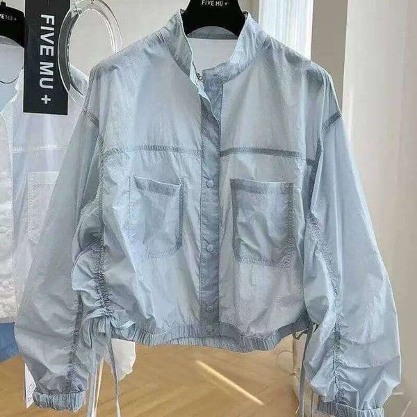 2026Women's Jacket Spring Autumn Thin Sun Protection Loose Baseball Stand Collar Design Trench Coat Top New Windbreaker 26W0516