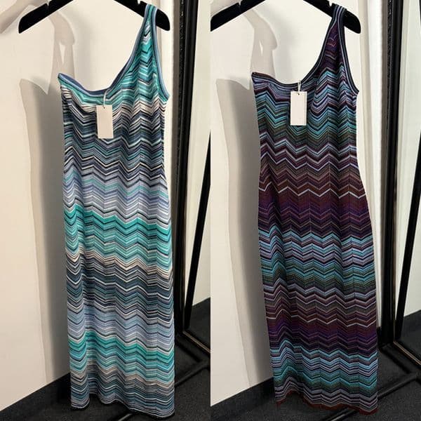 Gradient Knit Single Shoulder Dress Designer Women Vintage Slim Fit Knitted Slip Dresses Summer Vacation Birthday Party Boho Dress