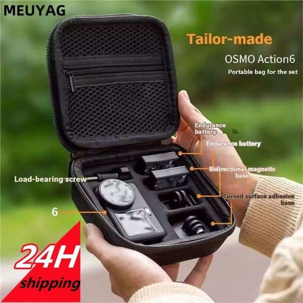 MEUYAG HJ-For Action 6 Camera Carrying Pouches Travel Case Water Shock Absorbing With Internal Compartments Padding Bag