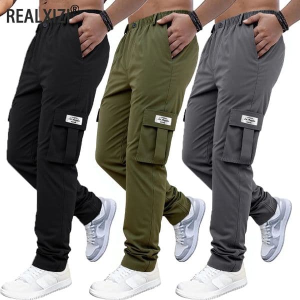 Mens Cargo Pants Sweatpants Outdoor Hiking Sports Jogging Tactical Elastic Waist Casual Long Overalls 260515