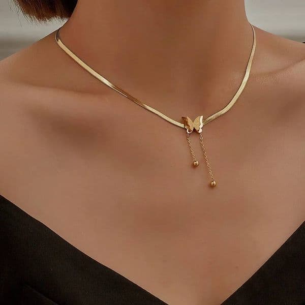 Vintage Butterfly Necklace Golden Stainless Steel Blade Snake Chains Aesthetic Charms Choker Women jewelry Gift To Mujer ddmythur