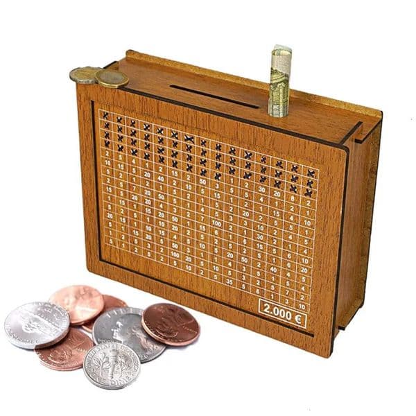 Luxury Designer Decor Piggy Wood Bank Reusable Money Box With Goal And Numbers To Check For Helps The Habit Of Saving room Decoration Home 9