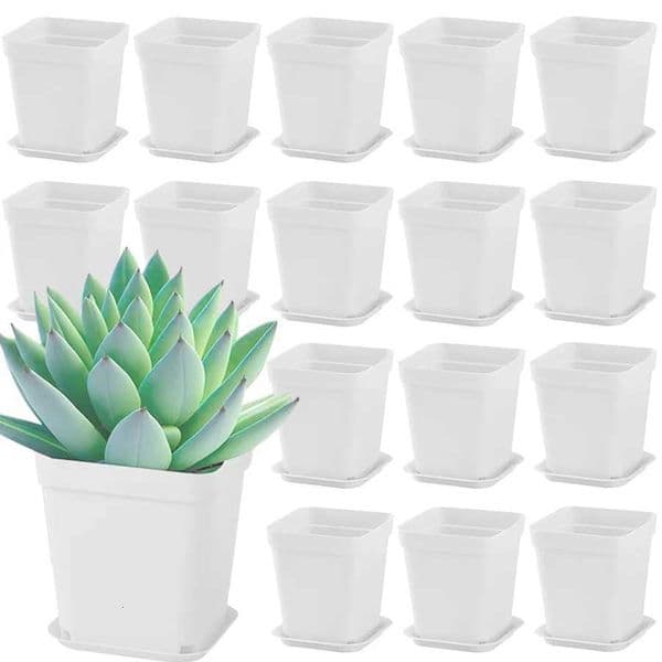 10/20pcs 7cm White Plastic Square Plant Pots with Drainage Trays - Ideal for Succulents Office Desktop Gardening Balcony Decor L260516