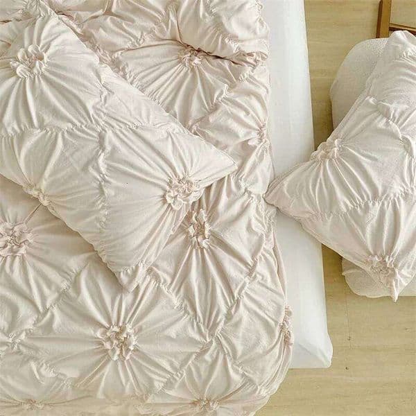 Three-dimensional Pinch Pleated Crafts Double Duvet 220x240 Solid Twist Flowers King Size Bedding Quilt Cover Set J260516