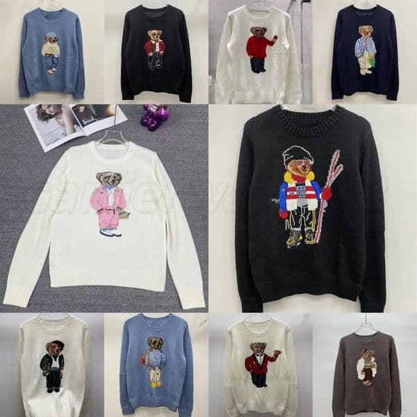 Women Designer Sweaters Embroidery knitwear pullover Men's Sweater Long Sleeve Bear Pattern Solid Color Casual Knitted Hoodie Asian size 92