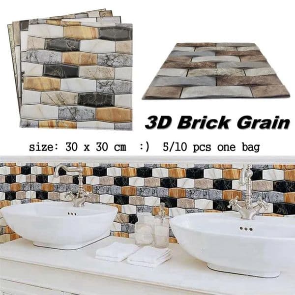 Luxury Designer Decor Wall Stickers 10Pcs 3D room Marble Pattern Sticker PVC Waterproof Self-Adhesive Paper 30X30cm Brick Grain Bathroom Dec 6