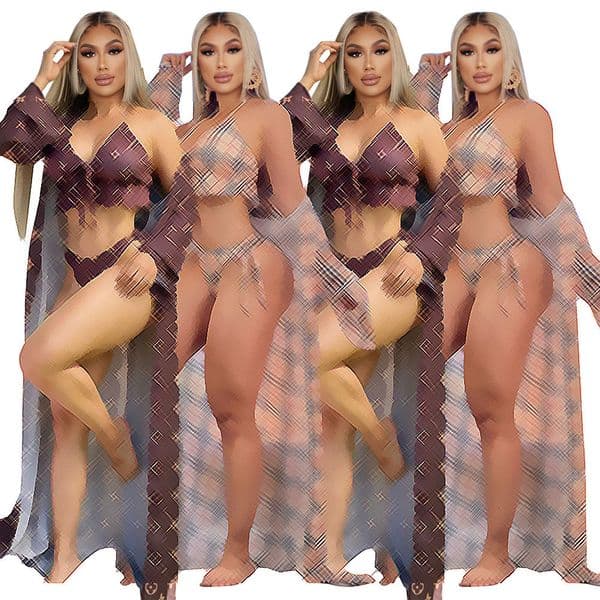 Womens Fashion Casual Sexy Trendy Cape Swimsuit Three-Piece Set