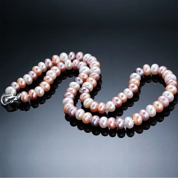 YWYC 7-10mm Bread Bead Freshwater Pearl Necklace for Women Colorful Mix Color 925 Sterling Silver Clasp Necklaces Jewelry Gift 260515