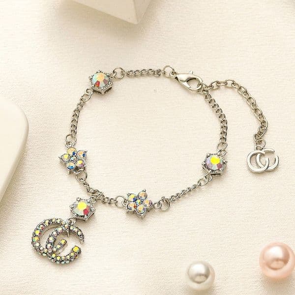 Designer Bracelets for Women Silver Gold Plated Chain Luxury Jewelry Crystal Pendant Bracelet Party Gifts