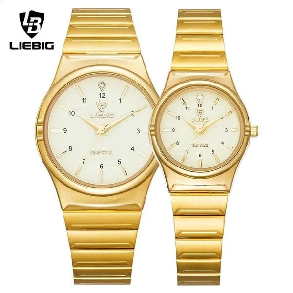 LIEBIG Japan Quart Movement Women Mens Watches y Stainless Steel Female Ladies Golden Wristwatch Clock Relogio Feminino 260516