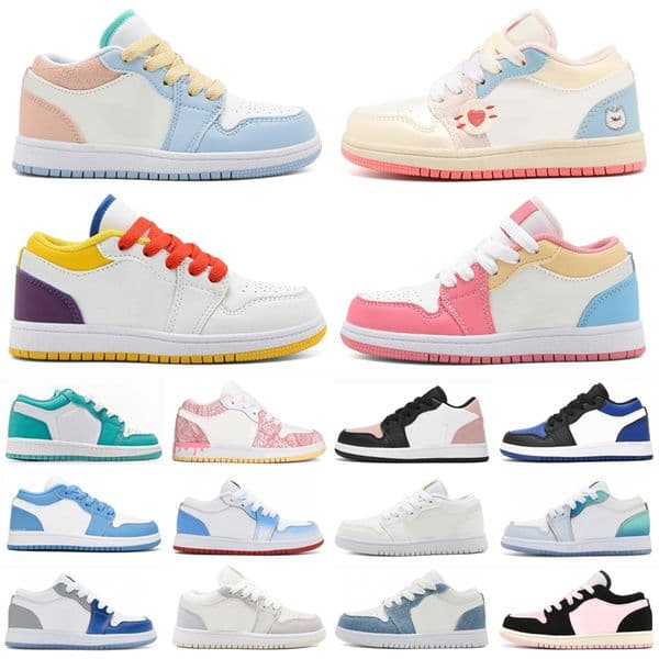 Kids Shoes 1 1s Low Toddler Sneakers Pink Oliver Black Mocha Designer Infant Boy Girl Youth Sports Running Trainers Sizes US6C-US5Y