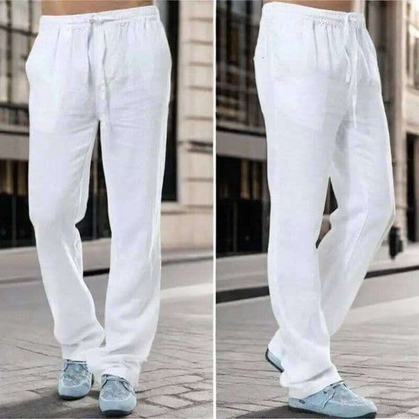 Cotton Linen Men's Autumn New Breathable Leisure Solid Colour Drawstring Elastic Waist Running Trousers 26W0516